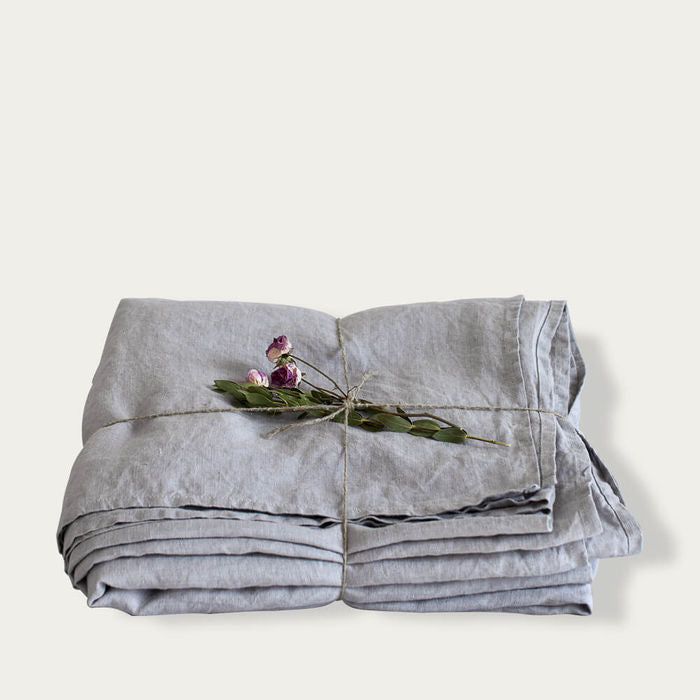 Light Grey Washed Linen Bed Set