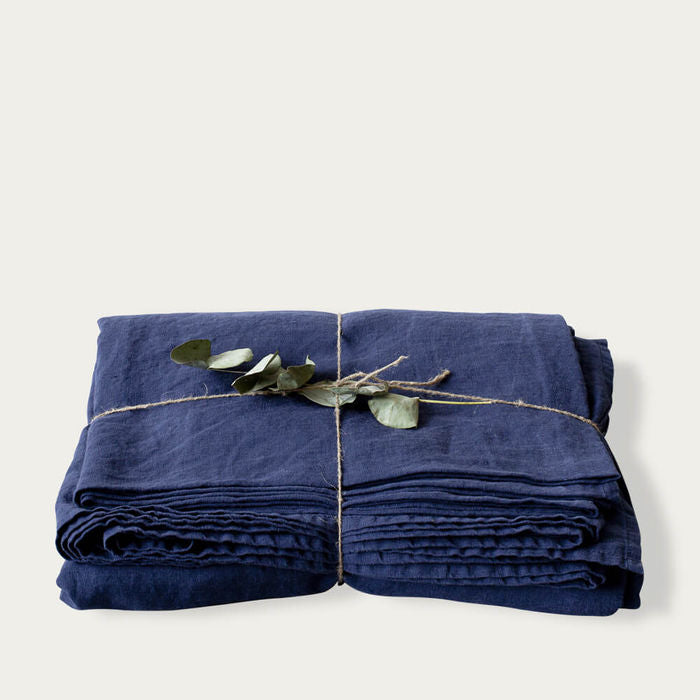Navy Washed Linen Bed Set