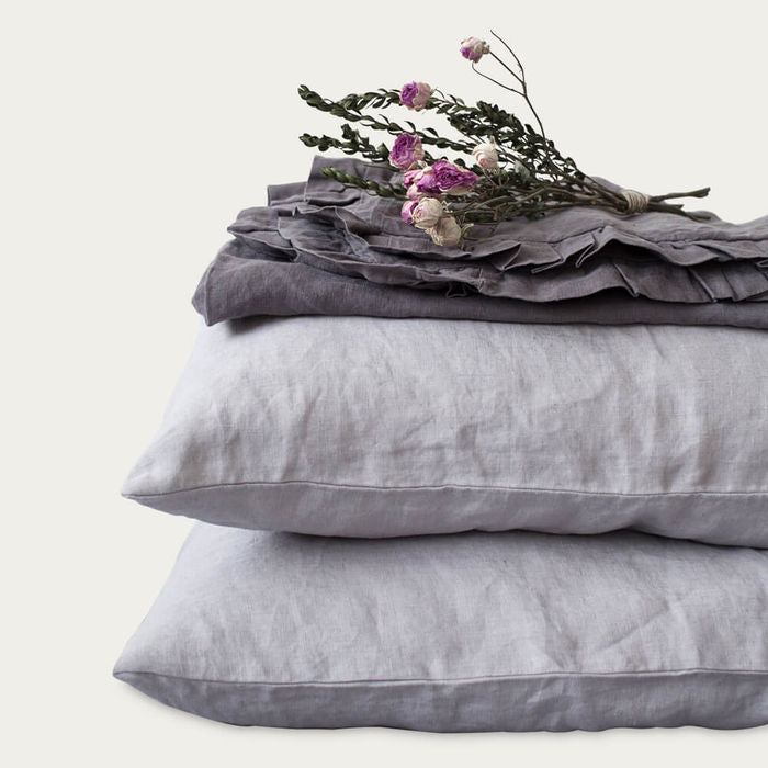 Light Grey Washed Linen Bed Set