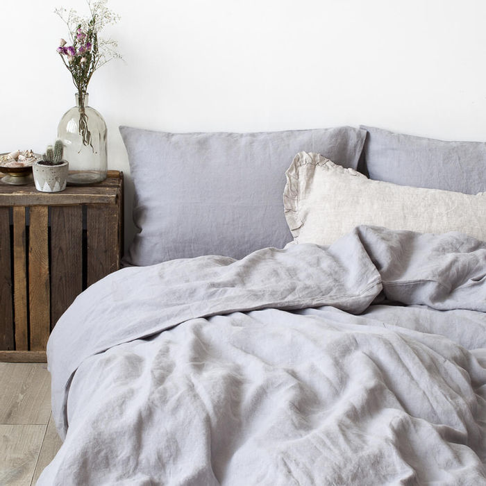 Light Grey Washed Linen Bed Set