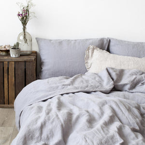 Light Grey Washed Linen Bed Set