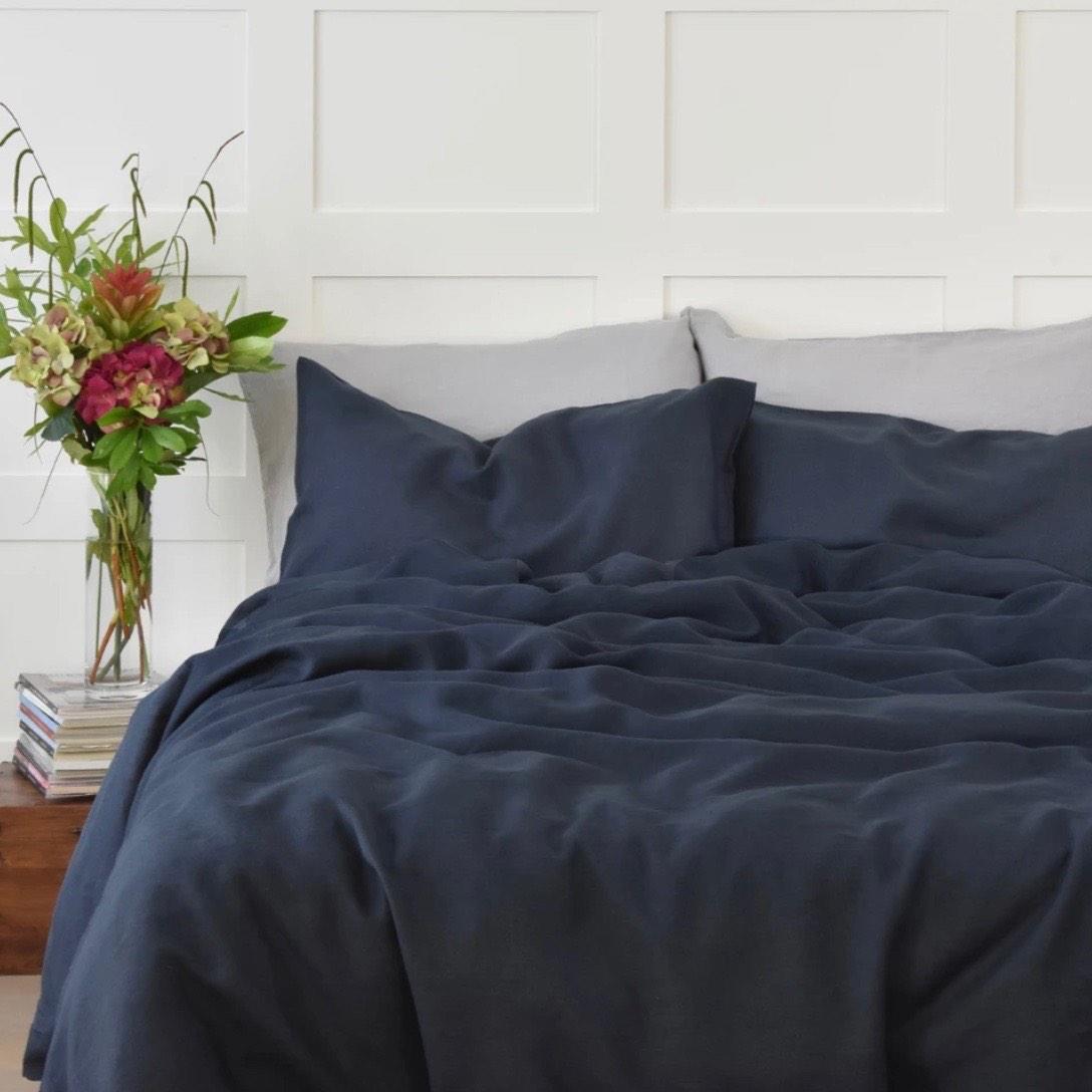 Blue Linen Duvet Set